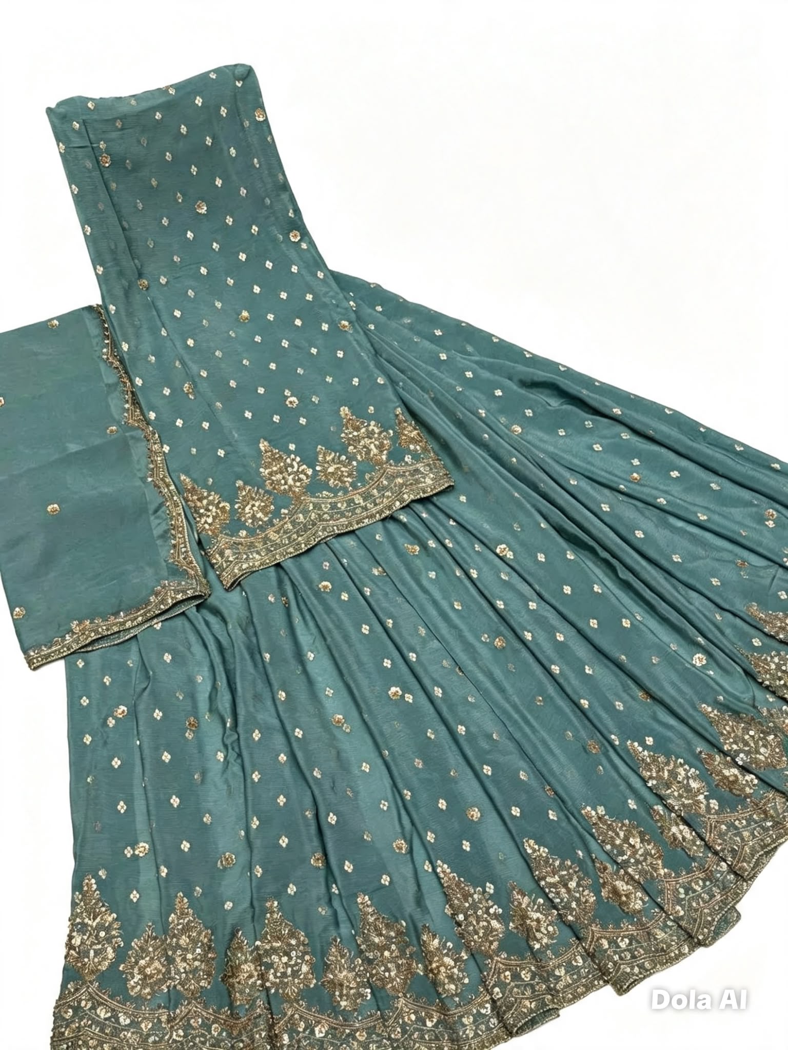 Unstitched - Lengha/Long dress - Teal